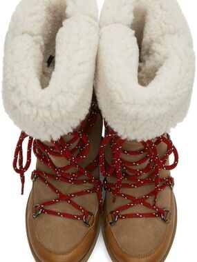NEW Isabel Marant Tan Suede Shearling-Trim Winter Boots
